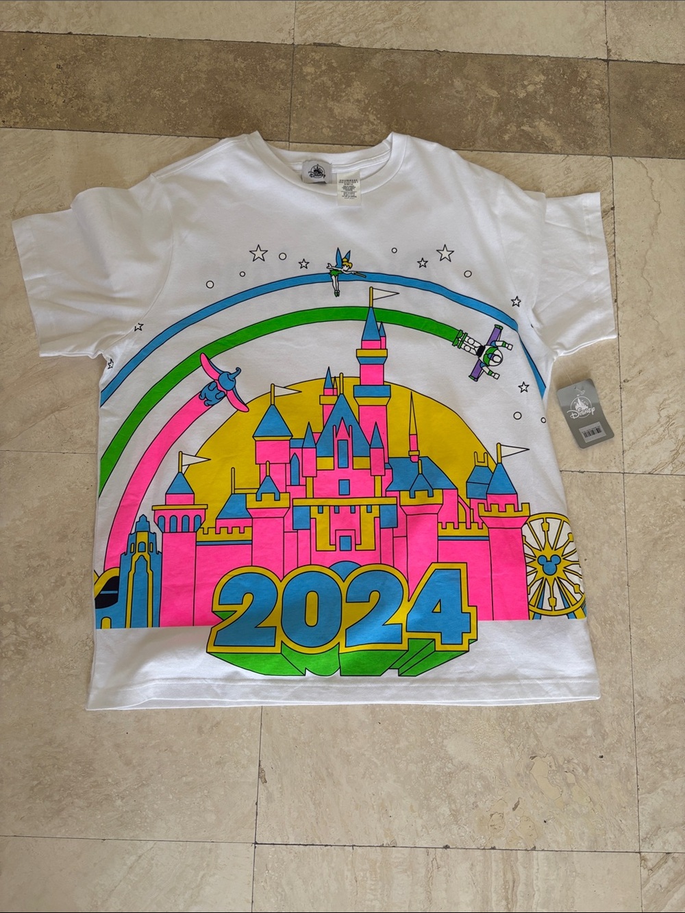 Disneyland resort collectibles 2024 Castle Graphic T-Shirt White Pink & Blue